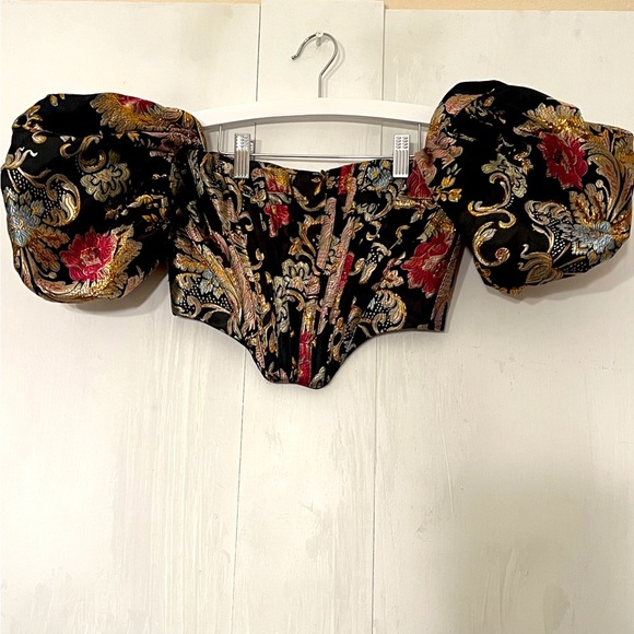 House of CB Isabella Brocade Black Multicolor Bustier Puff Sleeves XS - Picture 10 of 15